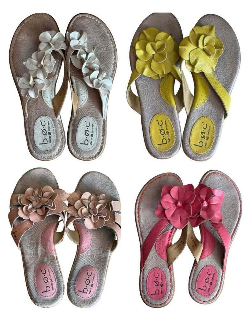 b.o.c. by Born Floral Leather Sandals, 8 Beautiful Summer Colours, PER PAIR